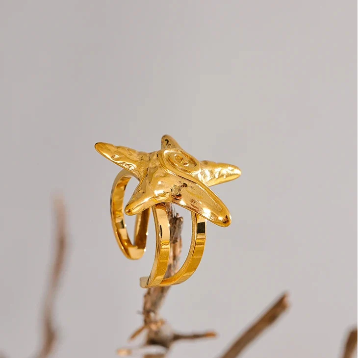 Bague coquillage étoile de mer dorée pour femme