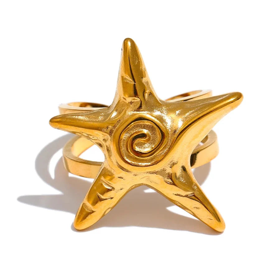 Bague coquillage étoile de mer dorée pour femme
