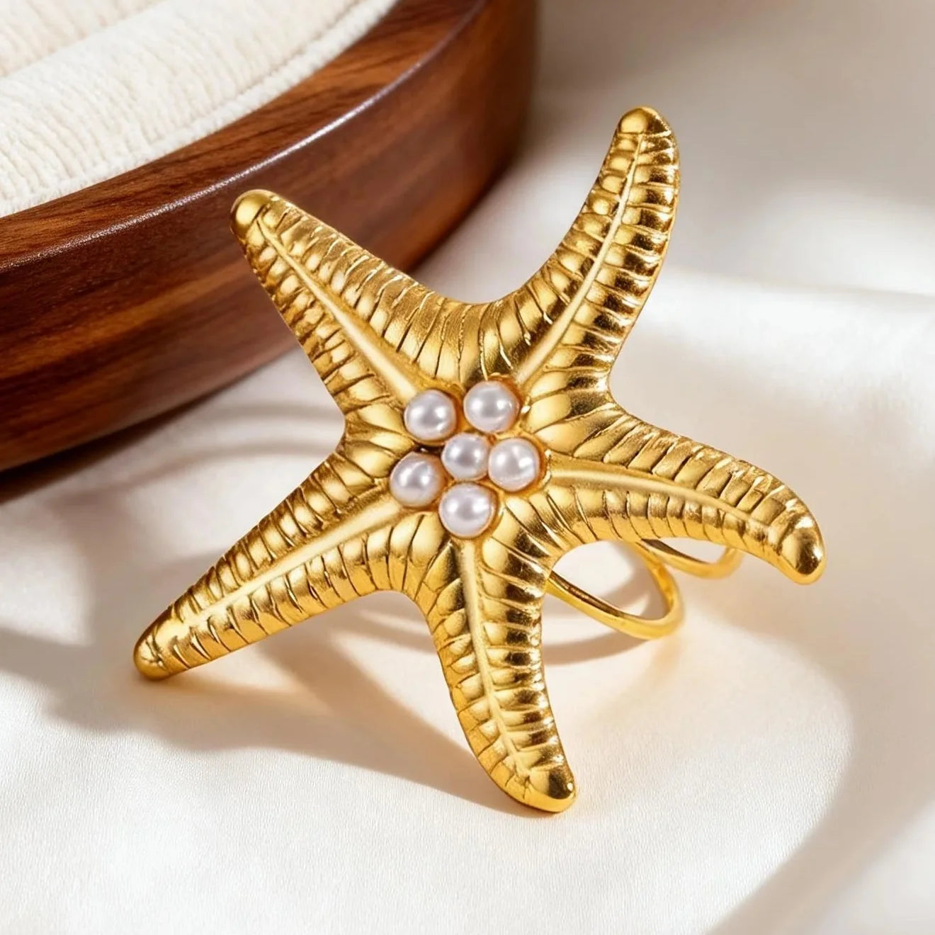 Bague coquillage étoile de mer dorée