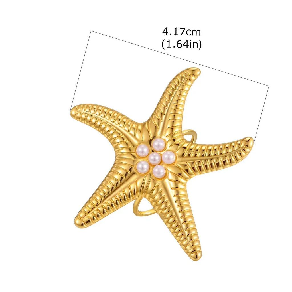 Bague coquillage étoile de mer dorée