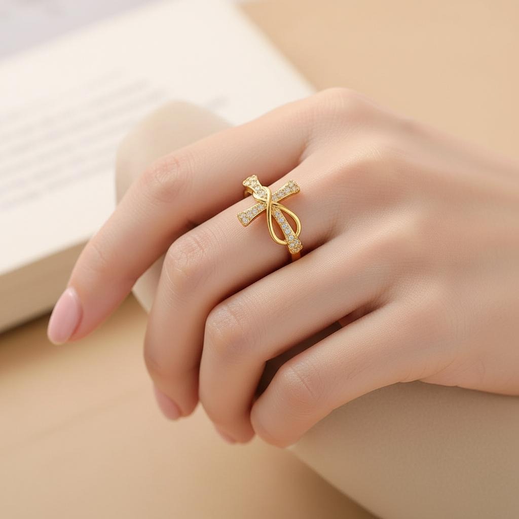 Bague Croix Chrétienne Zircon Femme