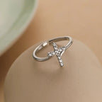 Women's Silver Cross & Zircon Stone Ring