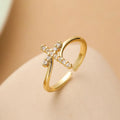 Women's Gold Cross & Zircon Stone Ring
