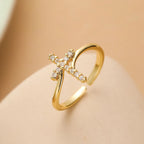 Women's Gold Cross & Zircon Stone Ring