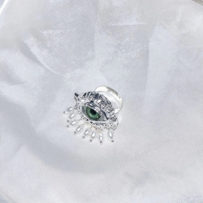 Protection Ring with Blue Eye and Silver Beads