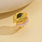 Protection Ring with Blue Eye and Gold Beads