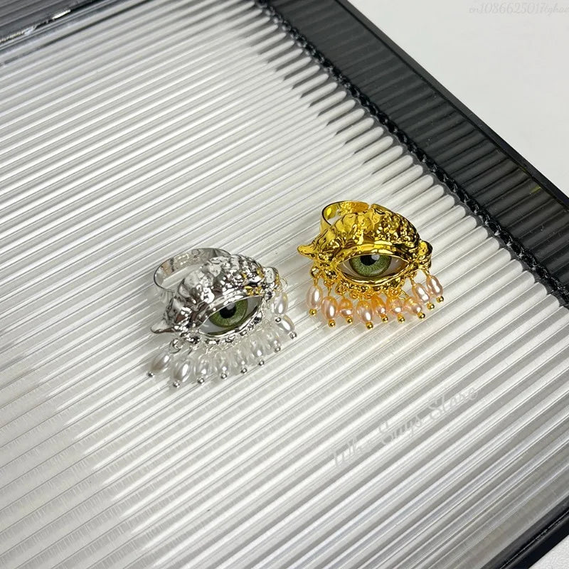 Protection Ring with Blue Eye and Gold Beads