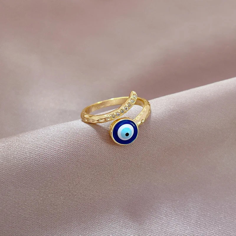 Blue Eye Protection Ring with Zircon