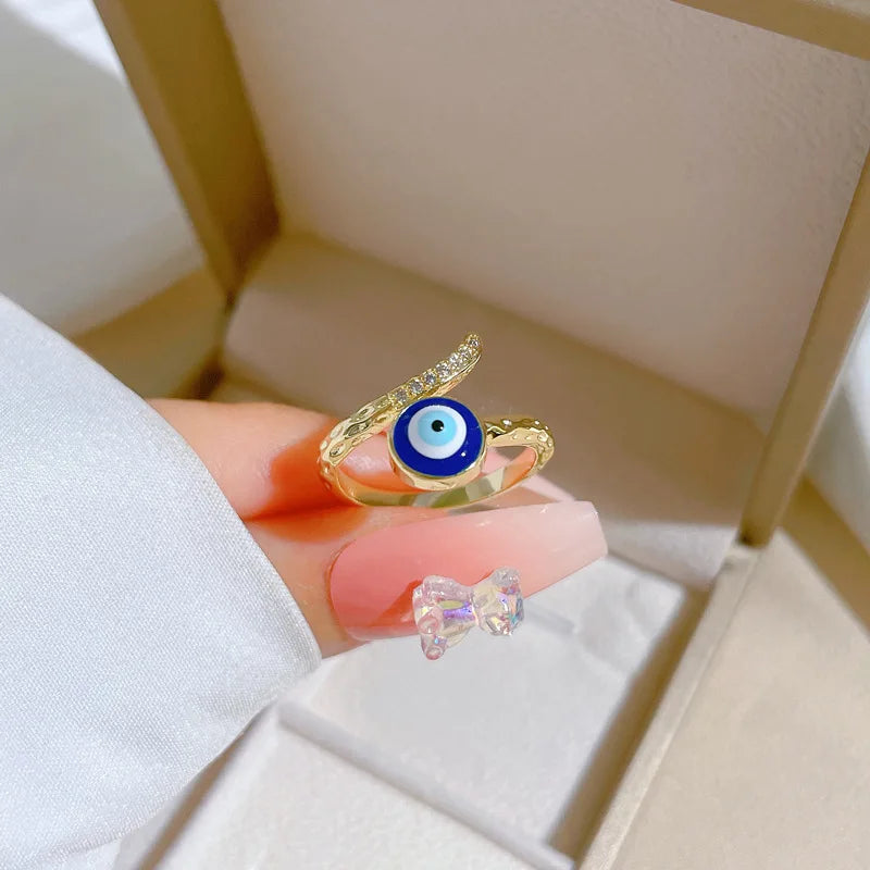 Blue Eye Protection Ring with Zircon