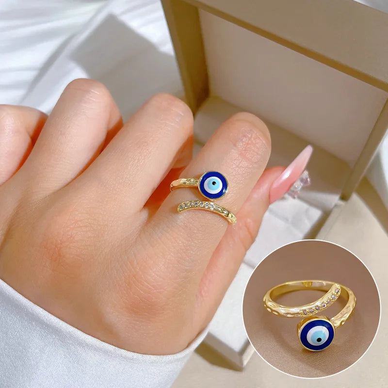 Blue Eye Protection Ring with Zircon