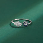 Bague de protection pour femme avec main de Fatma arabe argent bleu
