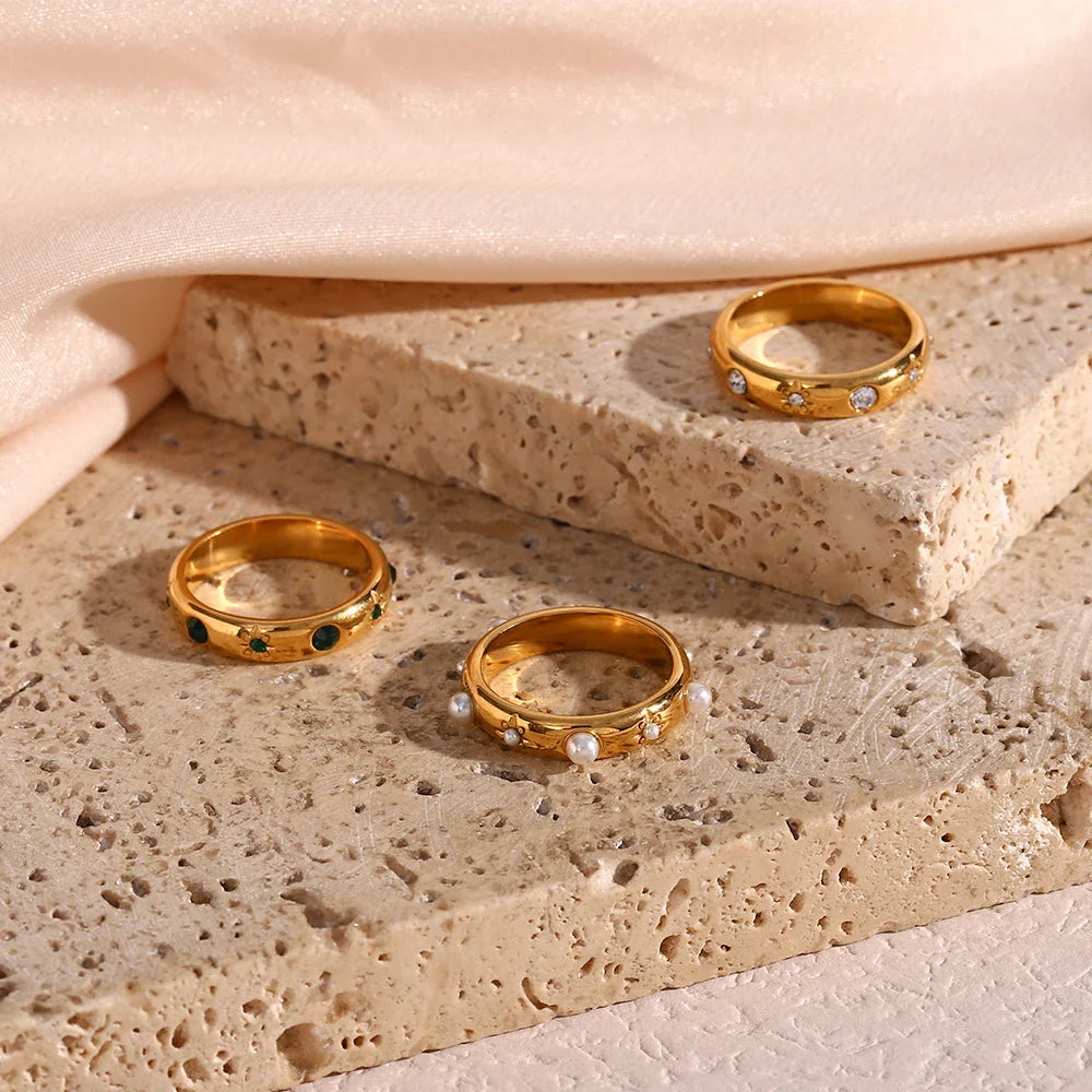 Stylish Ring with Pearls and Zircon 3