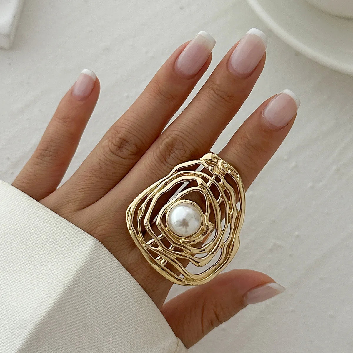 Baroque Style Ring with Gold Pearl