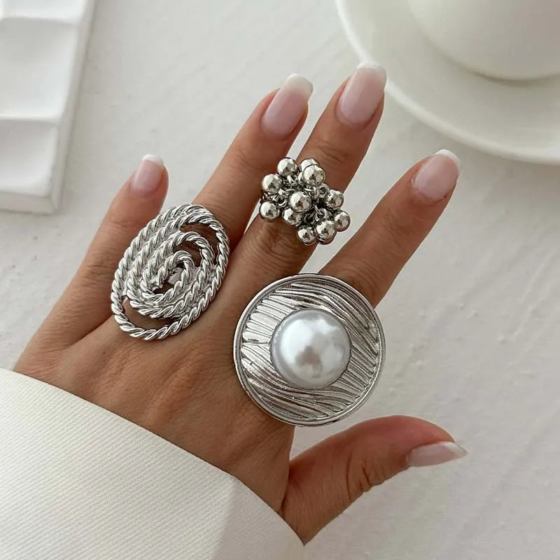 Baroque Style Ring with Silver White Pearl