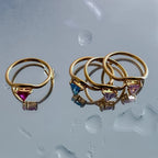 Bague dorée avec pierre de naissance triangulaire