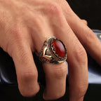 Bague large pour homme arabe musulman rouge