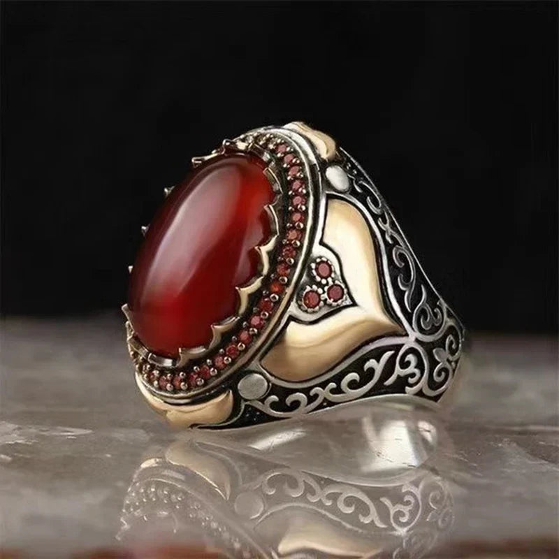Bague large pour homme arabe musulman rouge