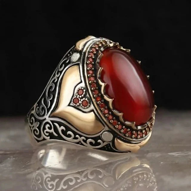 Bague large pour homme arabe musulman rouge