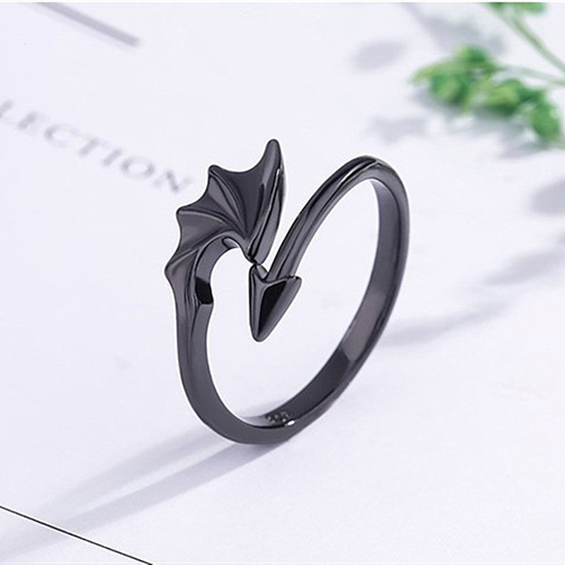 Silver Dragon Ring Men Women black