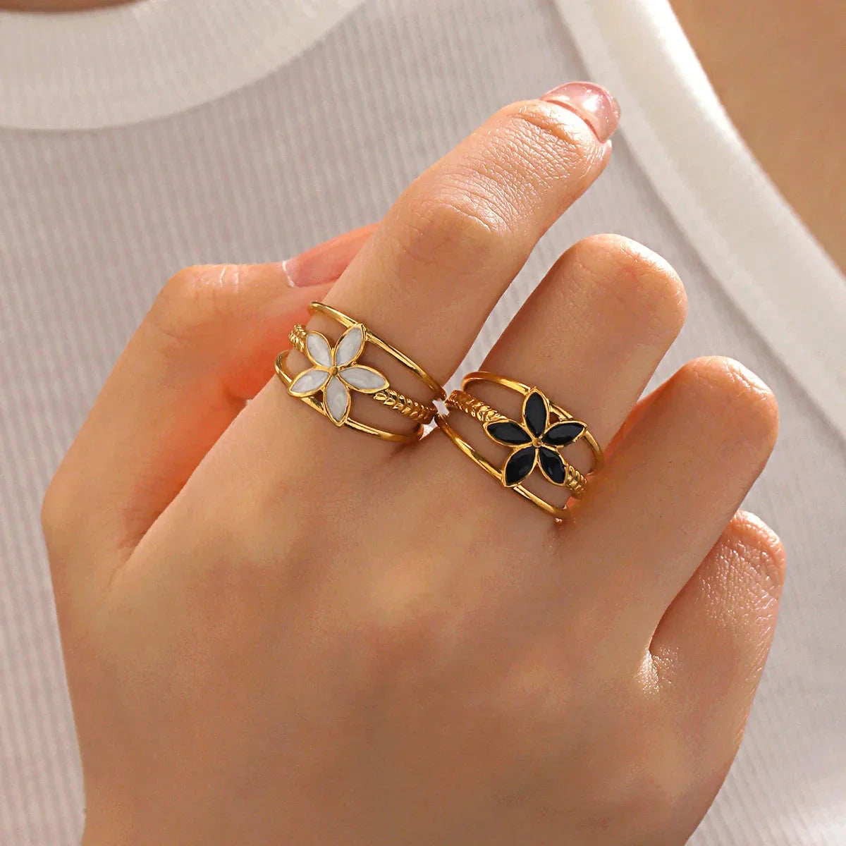 Elegant Ring with Black Flower