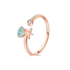Bague Coquillages Etoile de Mer et Coquille Saint-Jacques et Zircon