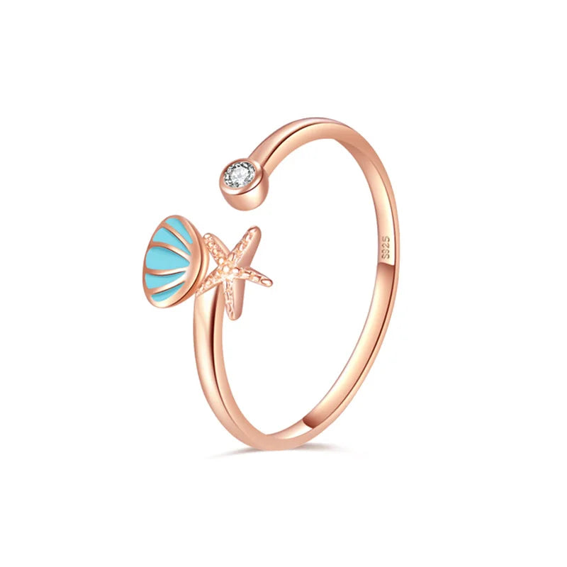 Starfish Seashell Ring and Scallop Shell with Zircon