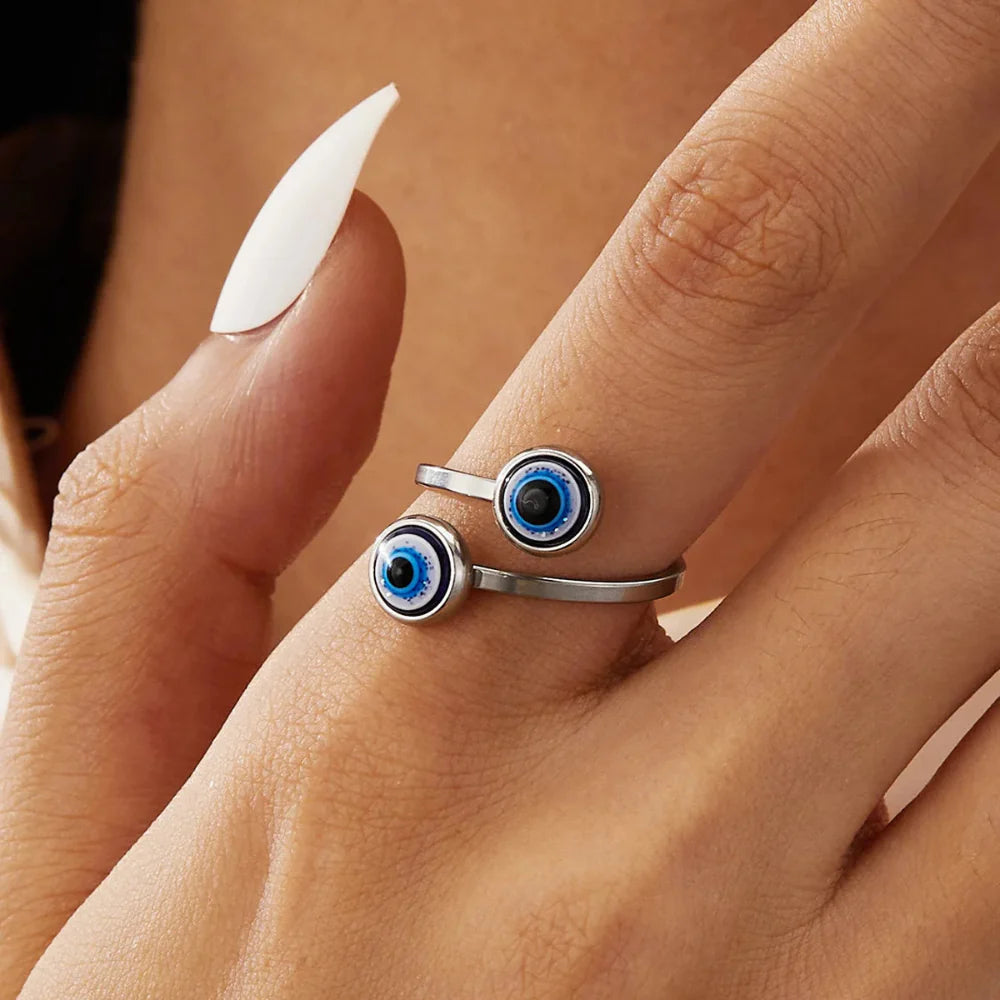 Elegant Turkish Evil Eye Ring silver