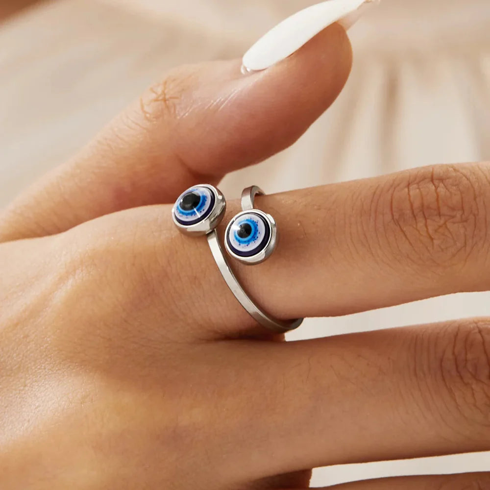 Elegant Turkish Evil Eye Ring silver