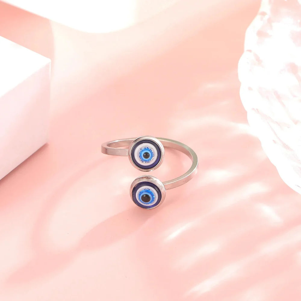 Elegant Turkish Evil Eye Ring silver