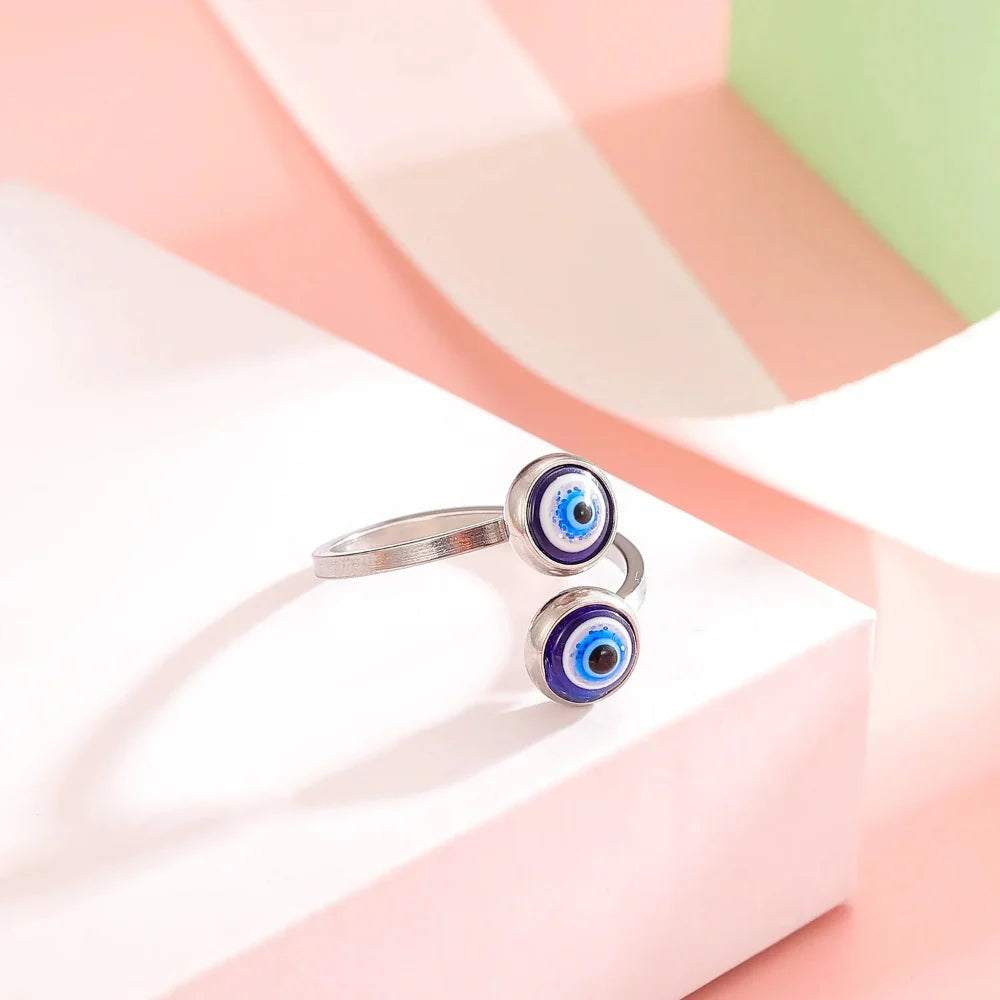 Elegant Turkish Evil Eye Ring silver