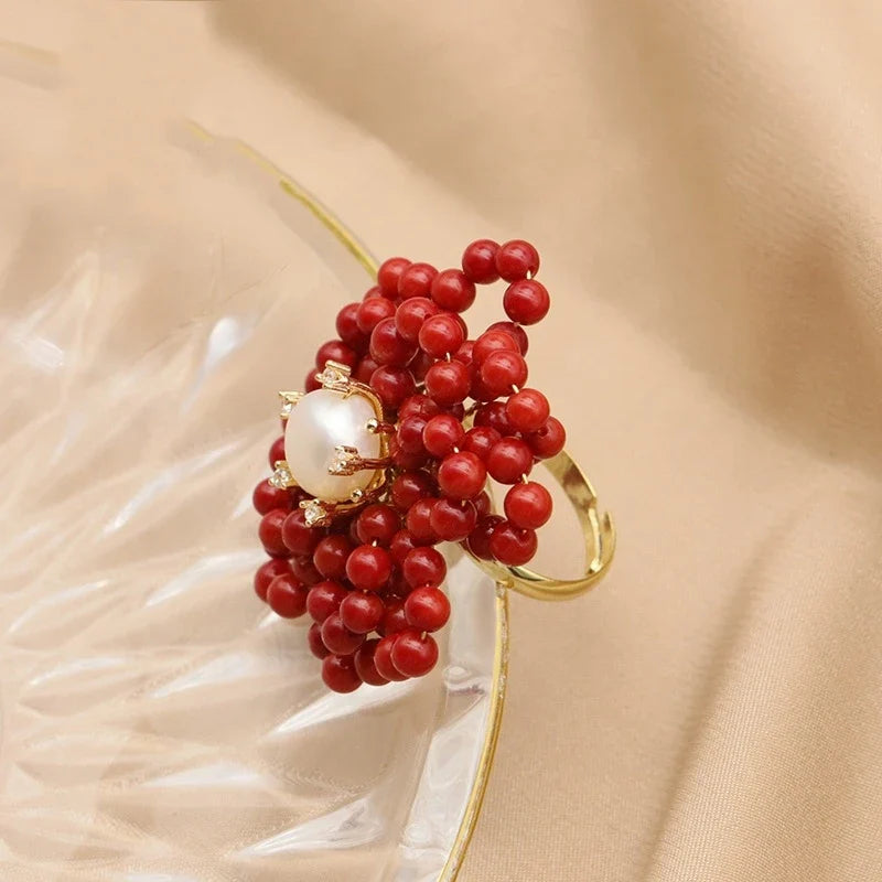 Ring in the Shape of a Coral Flower and Pearls