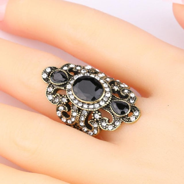 Ethnic Ring Black Stone