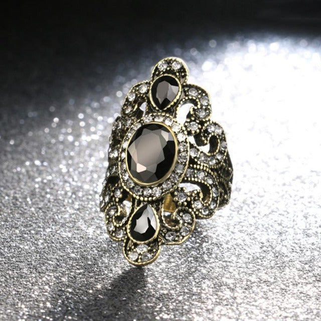 Ethnic Ring Black Stone