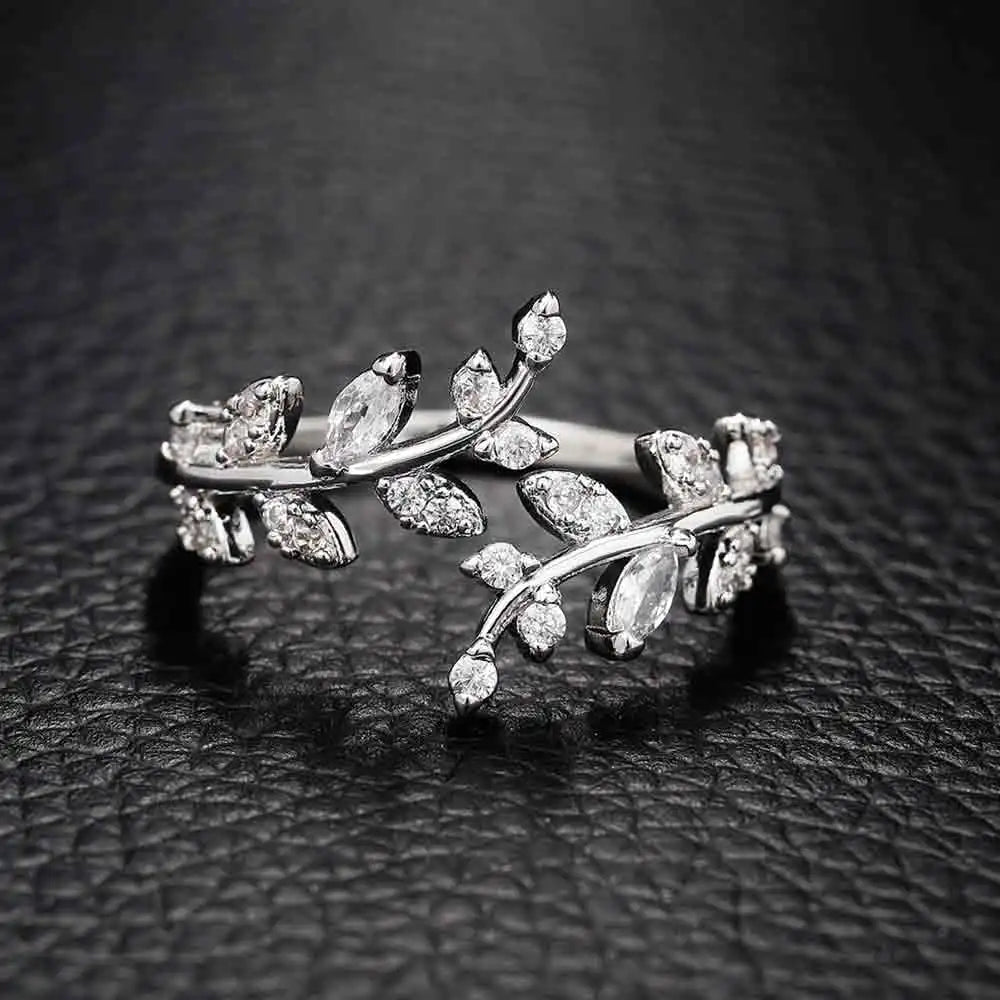 Bague Feuille de Laurier en Zircon Automnale argent