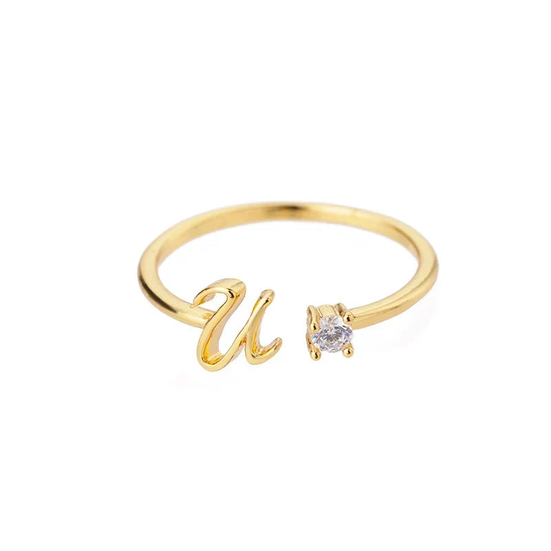 Bague fine pour femme personnalisée avec initiale u