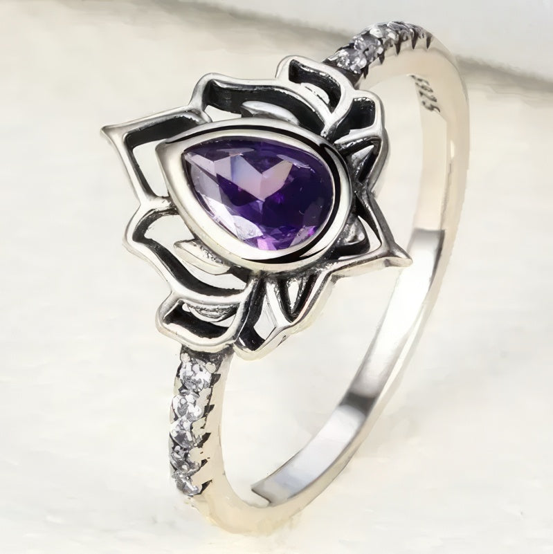 Silver Lotus Flower Ring for Women