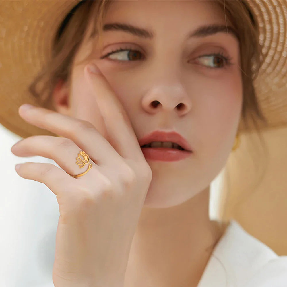 Lotus Flower Ring for Women gold