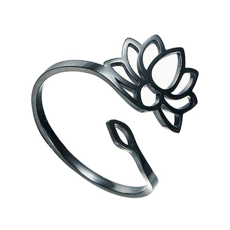 Lotus Flower Ring for Women black