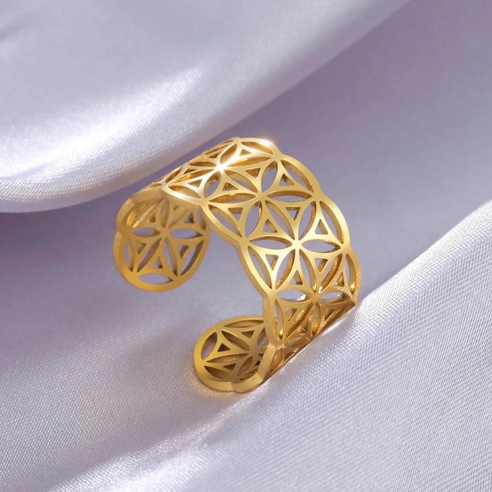 Flower of Life Ring for Women Mandala Gold Ring