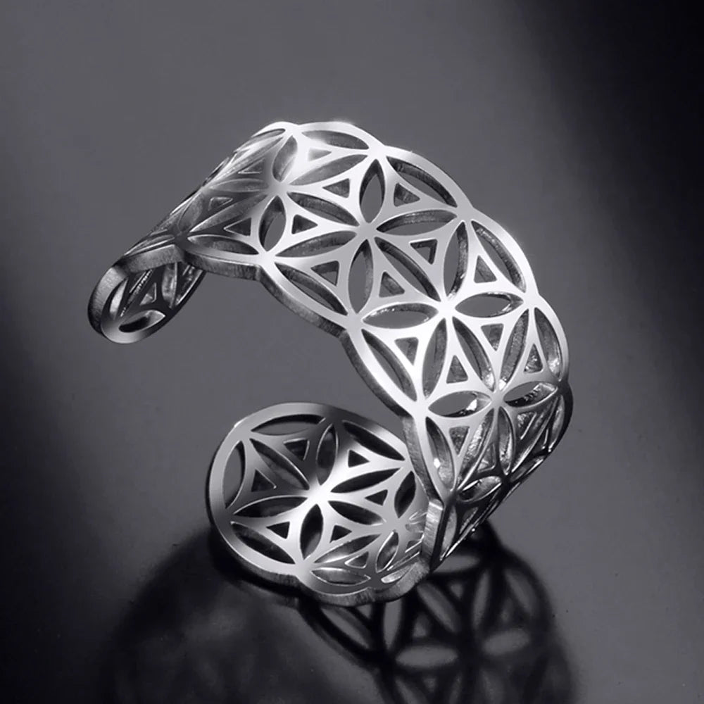 Flower of Life Ring for Women Mandala Silver Ring
