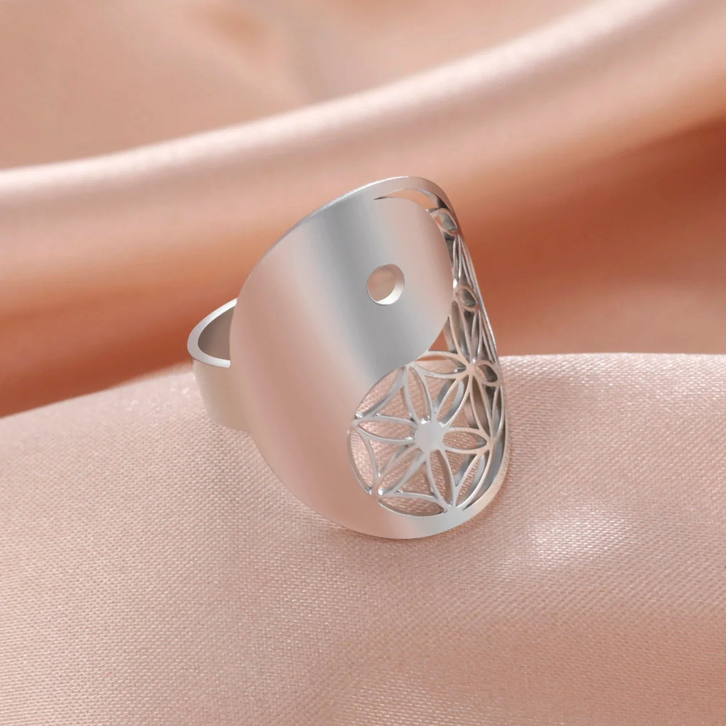 Geometric Yin Yang Silver Ring