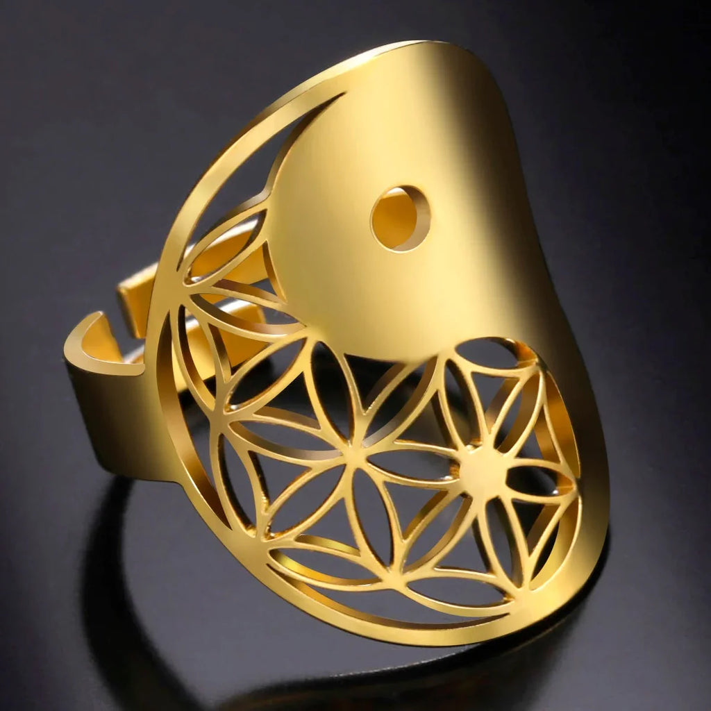 Geometric Yin Yang Gold Ring