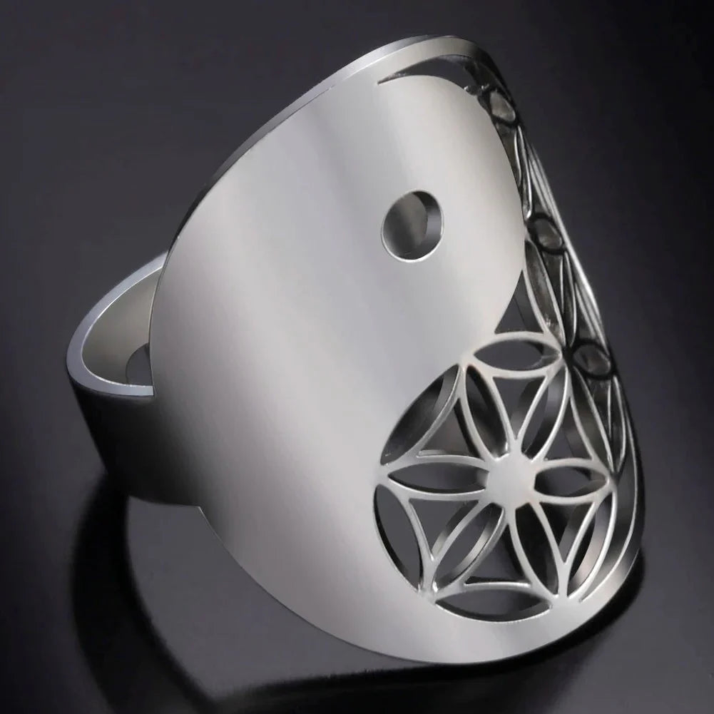 Geometric Yin Yang Silver Ring