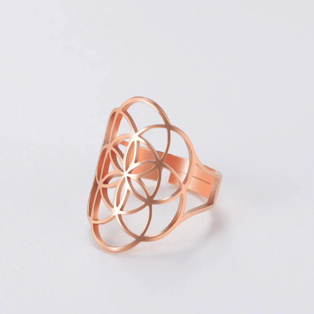 Seed of Life Ring for Women Rose Gold Ring