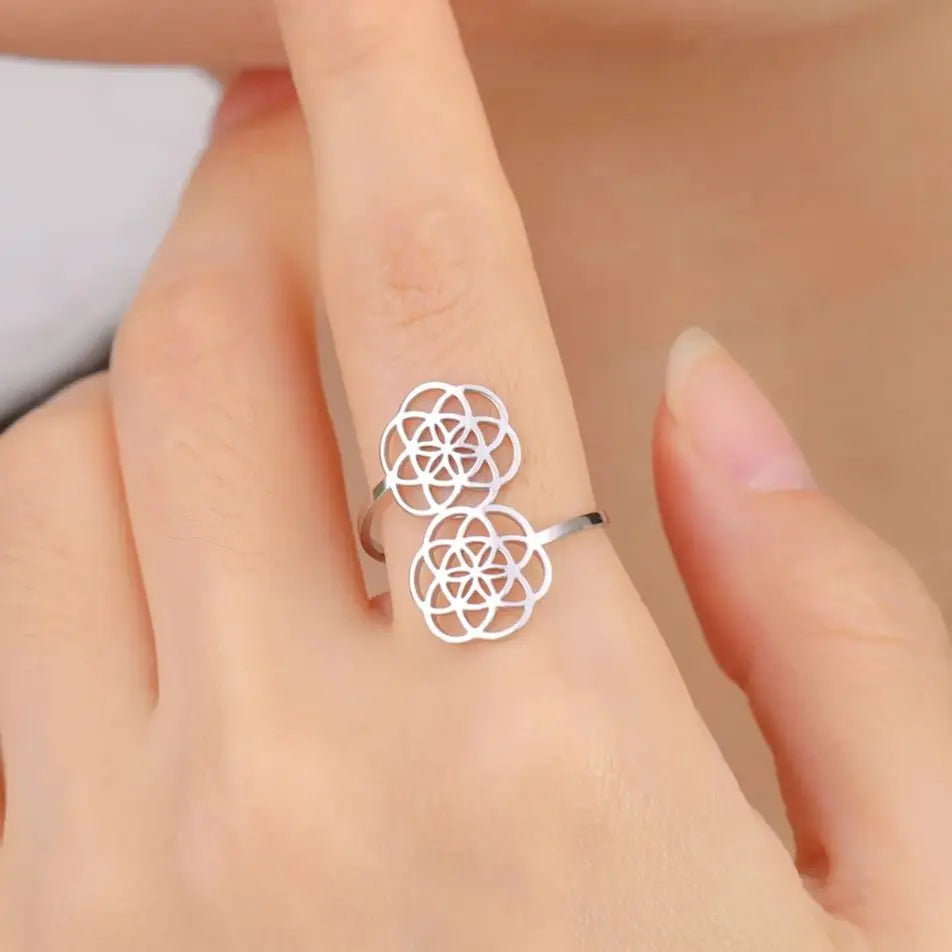 Women's Seed of Life Flower Mandala Silver Ring
