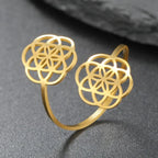 Women's Seed of Life Flower Mandala Gold Ring