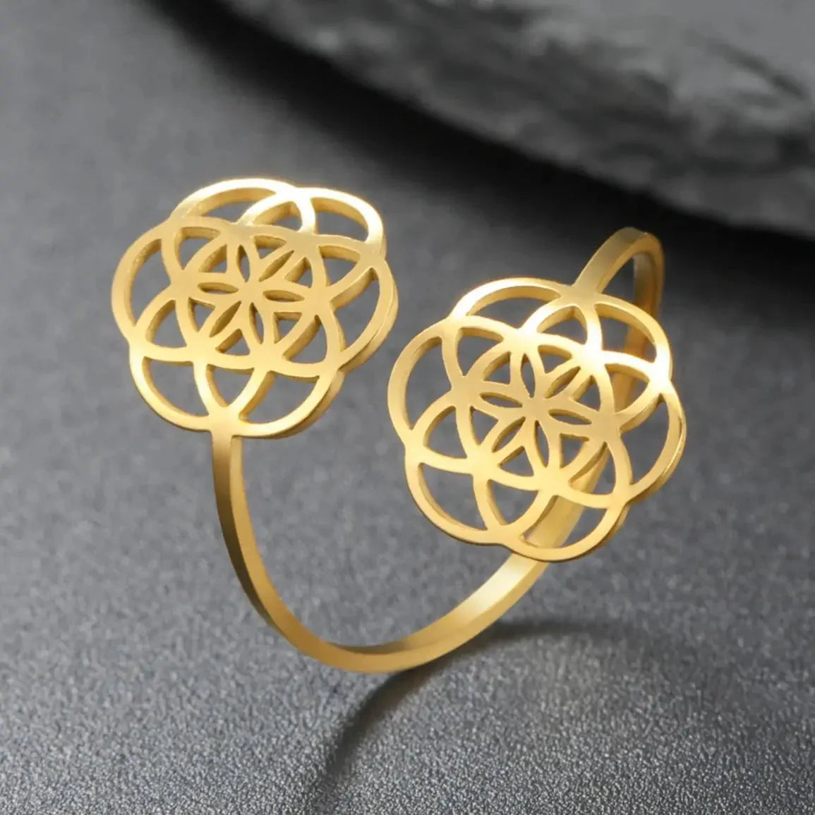 Women's Seed of Life Flower Mandala Gold Ring