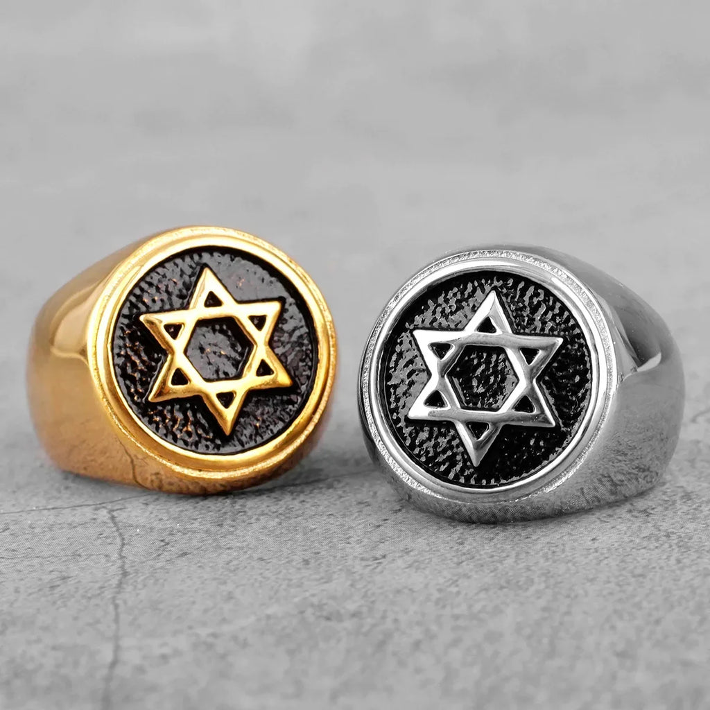 Bague gravée avec l'étoile de David symbole juif argent