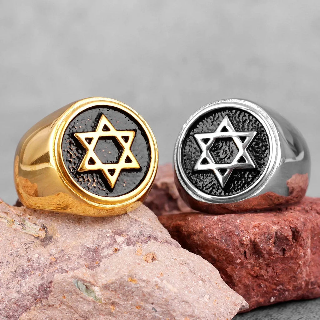 Bague gravée avec l'étoile de David symbole juif or