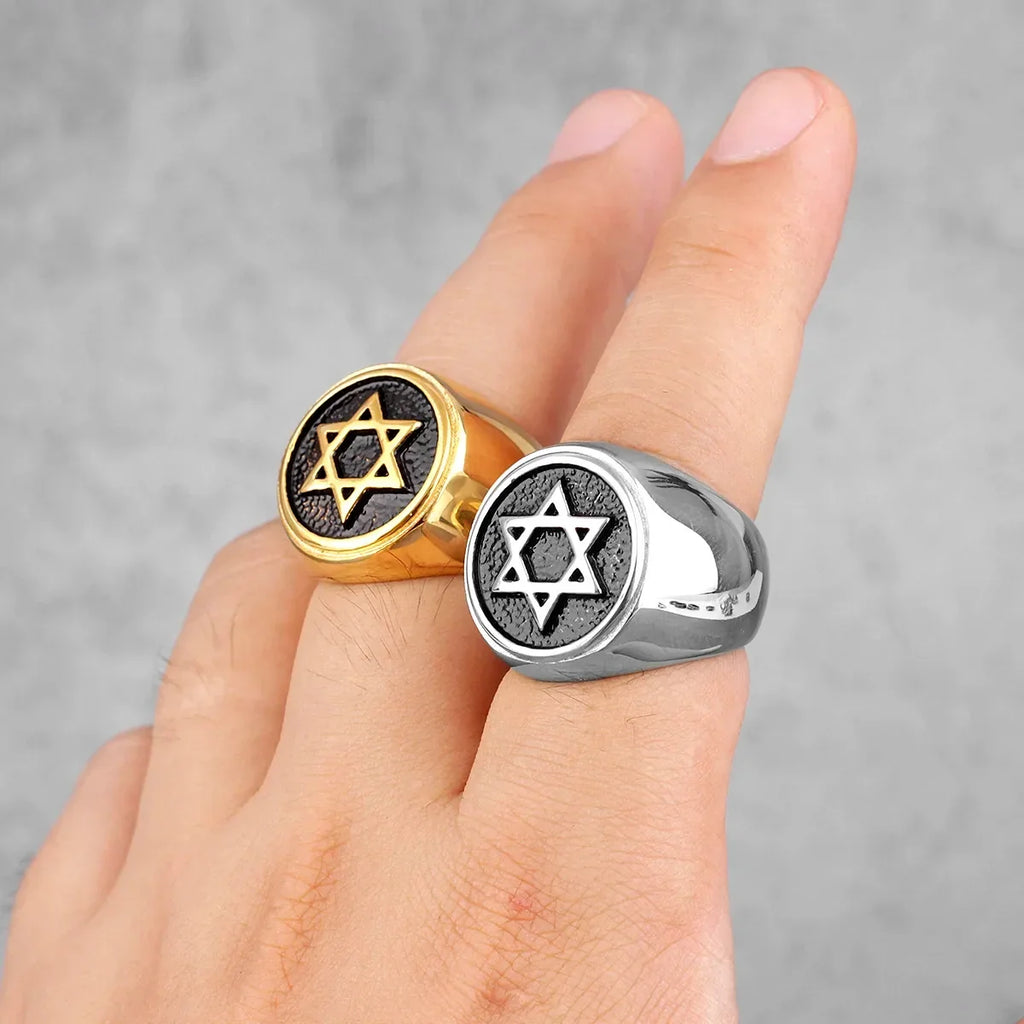 Bague gravée avec l'étoile de David symbole juif argent